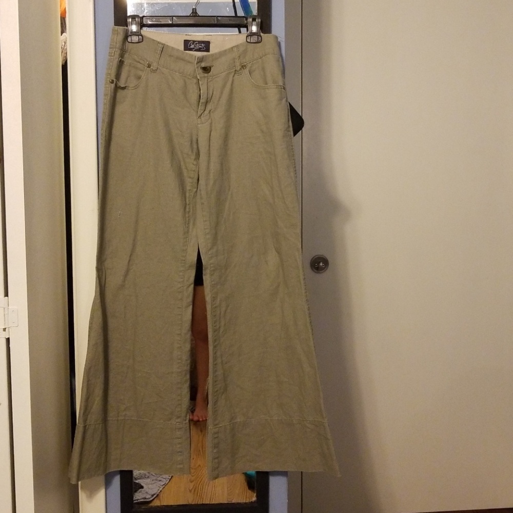 Olive Bell Bottom Linen Pants